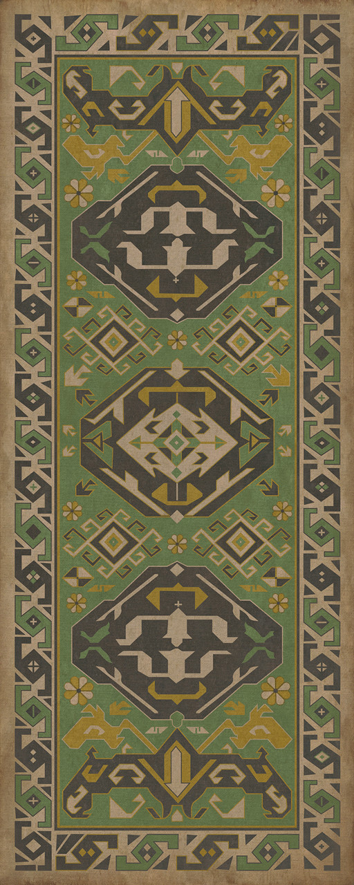 Williamsburg Traditional Sage - vinyl floor cloth size 36x90