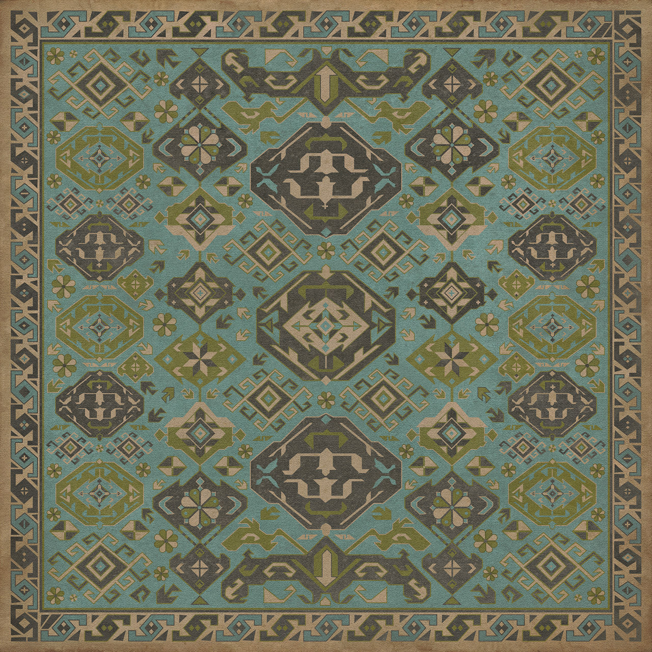 Williamsburg Traditional Stone Blue - vinyl floor cloth image for all square sizes