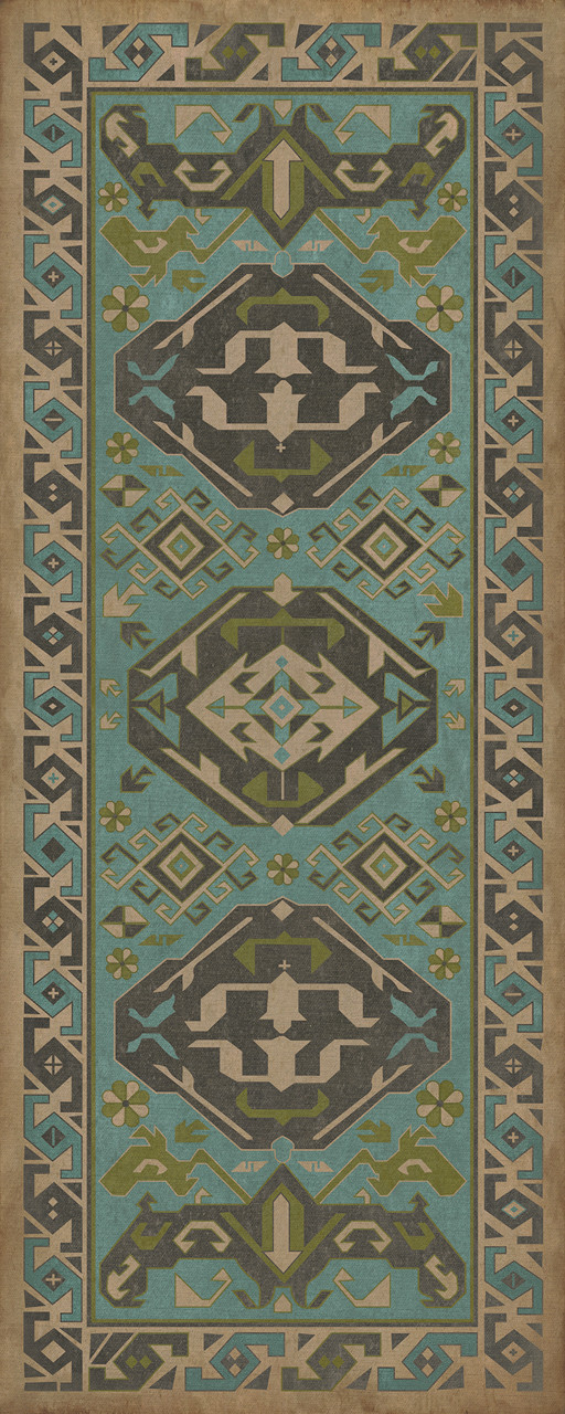 Williamsburg Traditional Stone Blue - vinyl floor cloth size 36x90