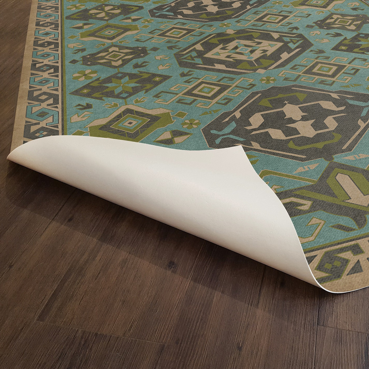 Williamsburg Traditional Stone Blue - vinyl floor cloth underside 