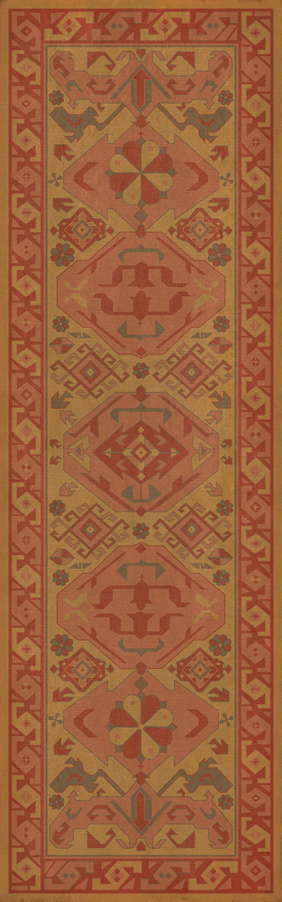 Williamsburg Traditional Turmeric - vinyl floor cloth size 36x115