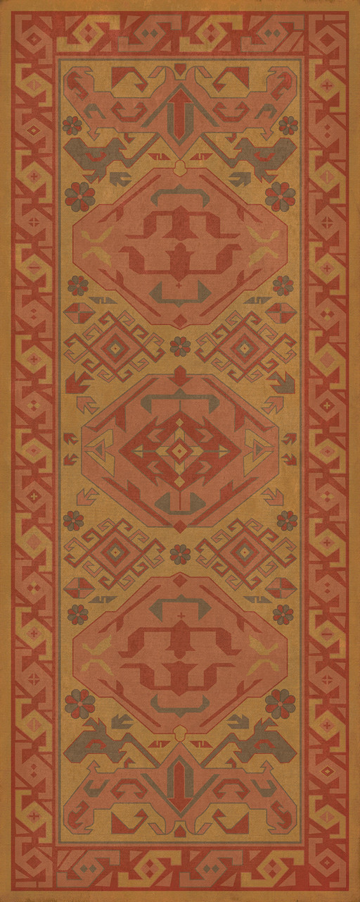 Williamsburg Traditional Turmeric - vinyl floor cloth size 36x90