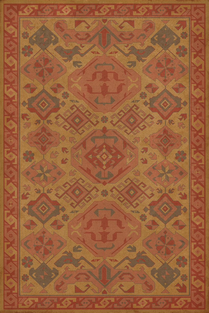 Williamsburg Traditional Turmeric - vinyl floor cloth image for all rectangle sizes 