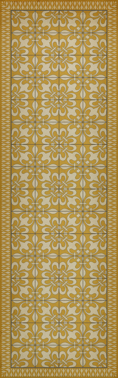 Classic Pattern 55 Busy as a Bee - vinyl floor cloth sizes 24x77, 30x96, 26x83, 36x115