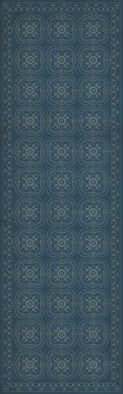 Pattern 28 Blue Bandana - vinyl floor cloth sizes 24x77, 30x96, 26x83, 36x115