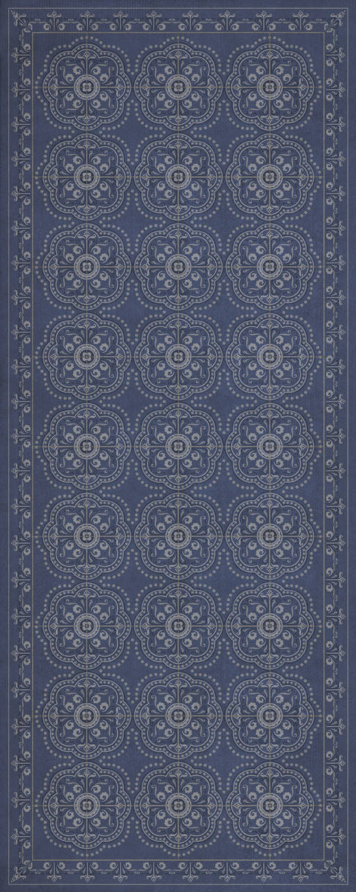 Pattern 28 Indigo Bandana - vinyl floor cloth sizes  30x75, 36x90