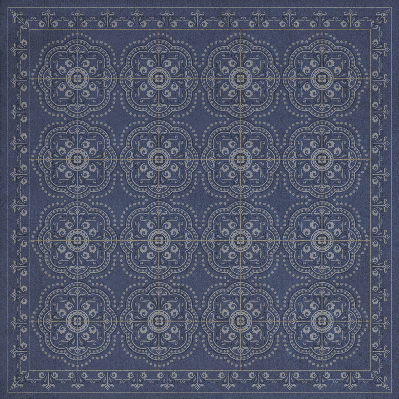 Pattern 28 Indigo Bandana - vinyl floor cloth sizes 36x36, 48x48