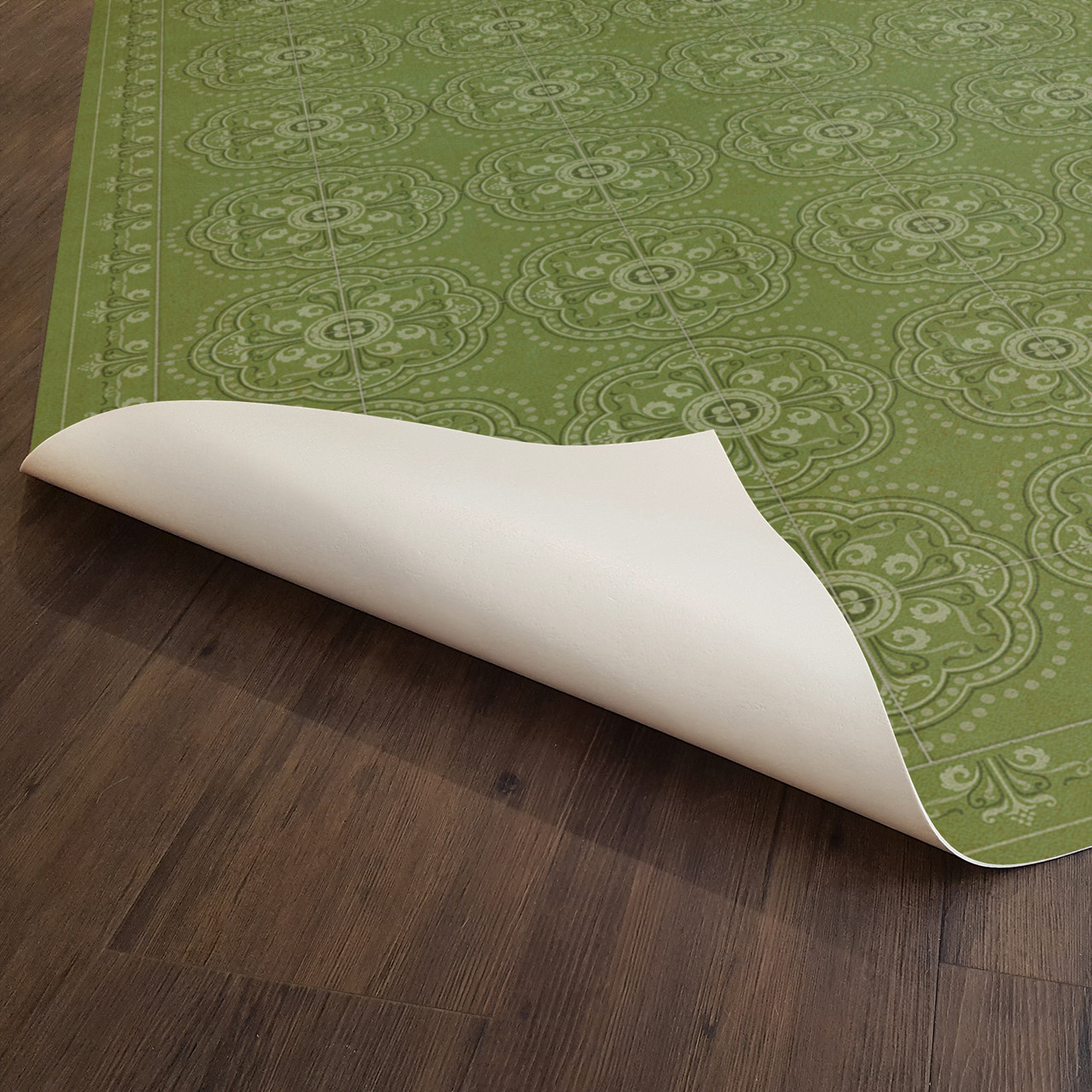 Pattern 28 Jaded - vinyl floor cloth underside 
