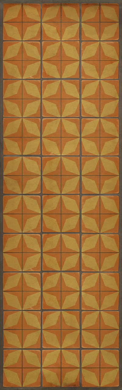 Classic Pattern 54 Fireball - vinyl floor cloth sizes 26x83, 36x115