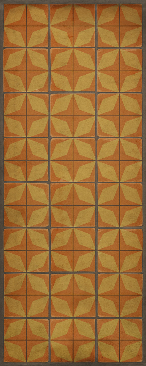 Classic Pattern 54 Fireball - vinyl floor cloth sizes 30x75, 36x90
