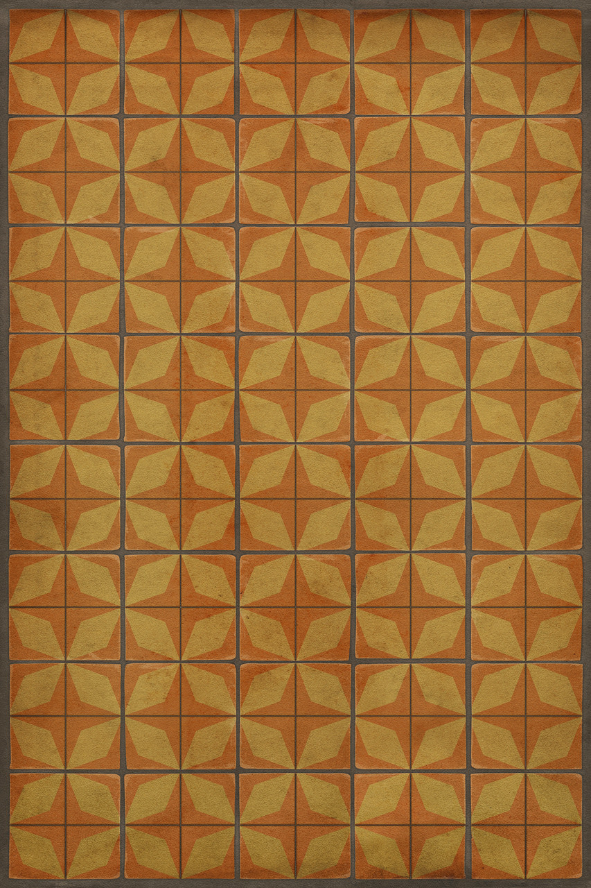 Classic Pattern 54 Fireball - vinyl floor cloth sizes 20x30, 24x36, 30x44, 38x56
