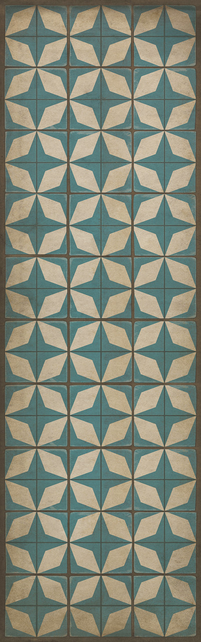 Classic Pattern 54 Satellite - vinyl floor cloth sizes 24x77, 30x96, 26x83, 36x115