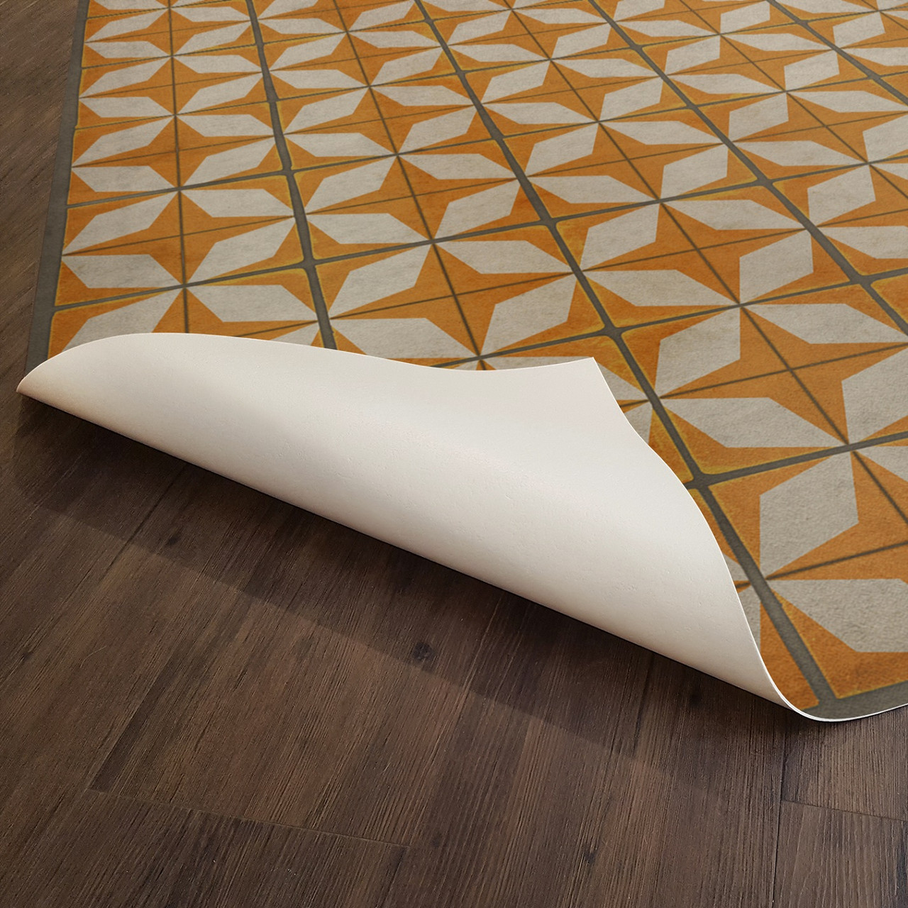 Classic Pattern 54 Supernova - vinyl floor cloth sizes underside 