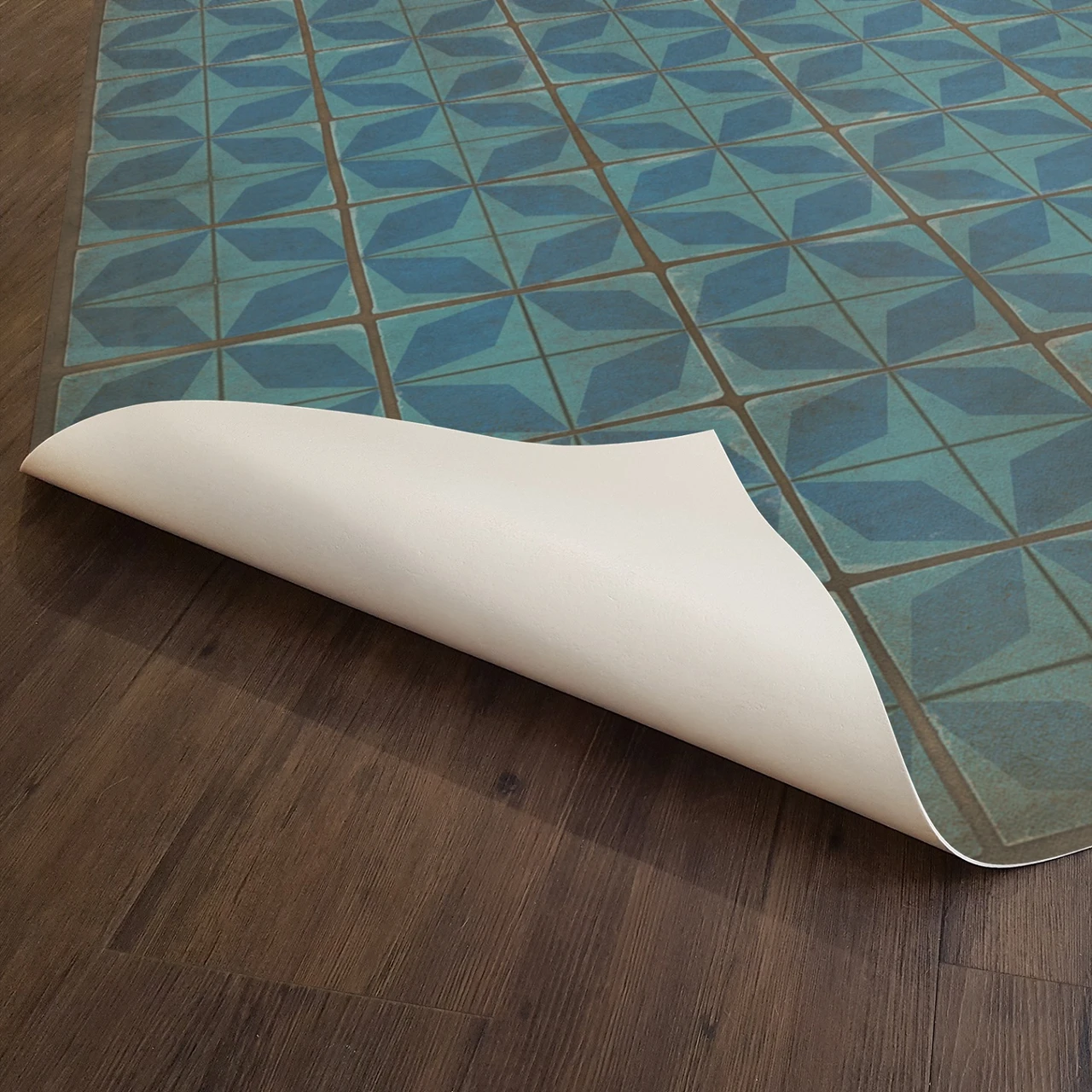 Classic Pattern 54 Blue Moon - vinyl floor cloth underside 