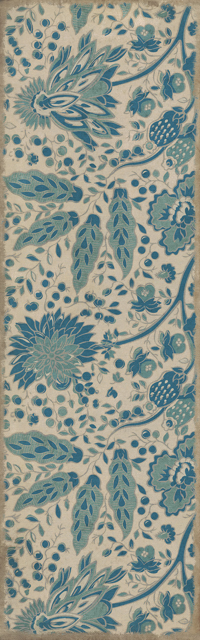 Williamsburg Garden Gate A Slash of Blue - vinyl floor cloth size 36x115