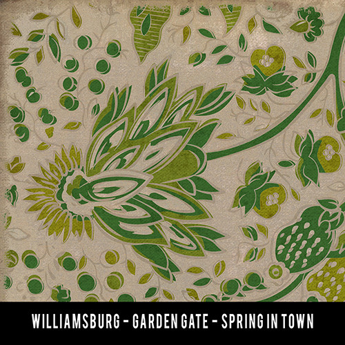 Williamsburg Garden Gate Spring in Town - vinyl floor cloth swatch sample