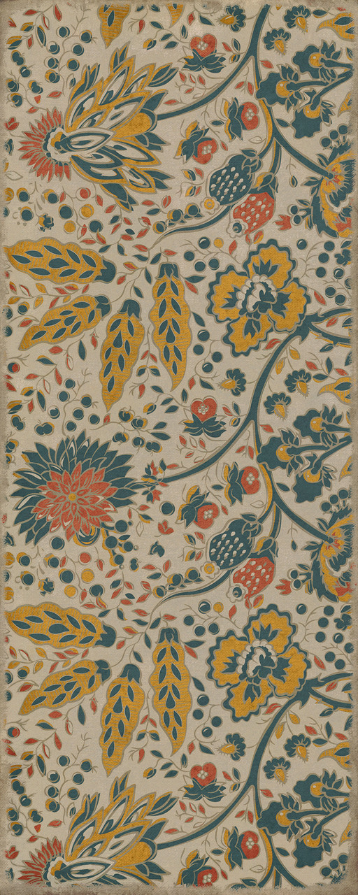Williamsburg Garden Gate The Owl and Sparrow - vinyl floor cloth sizes 30x75, 36x90