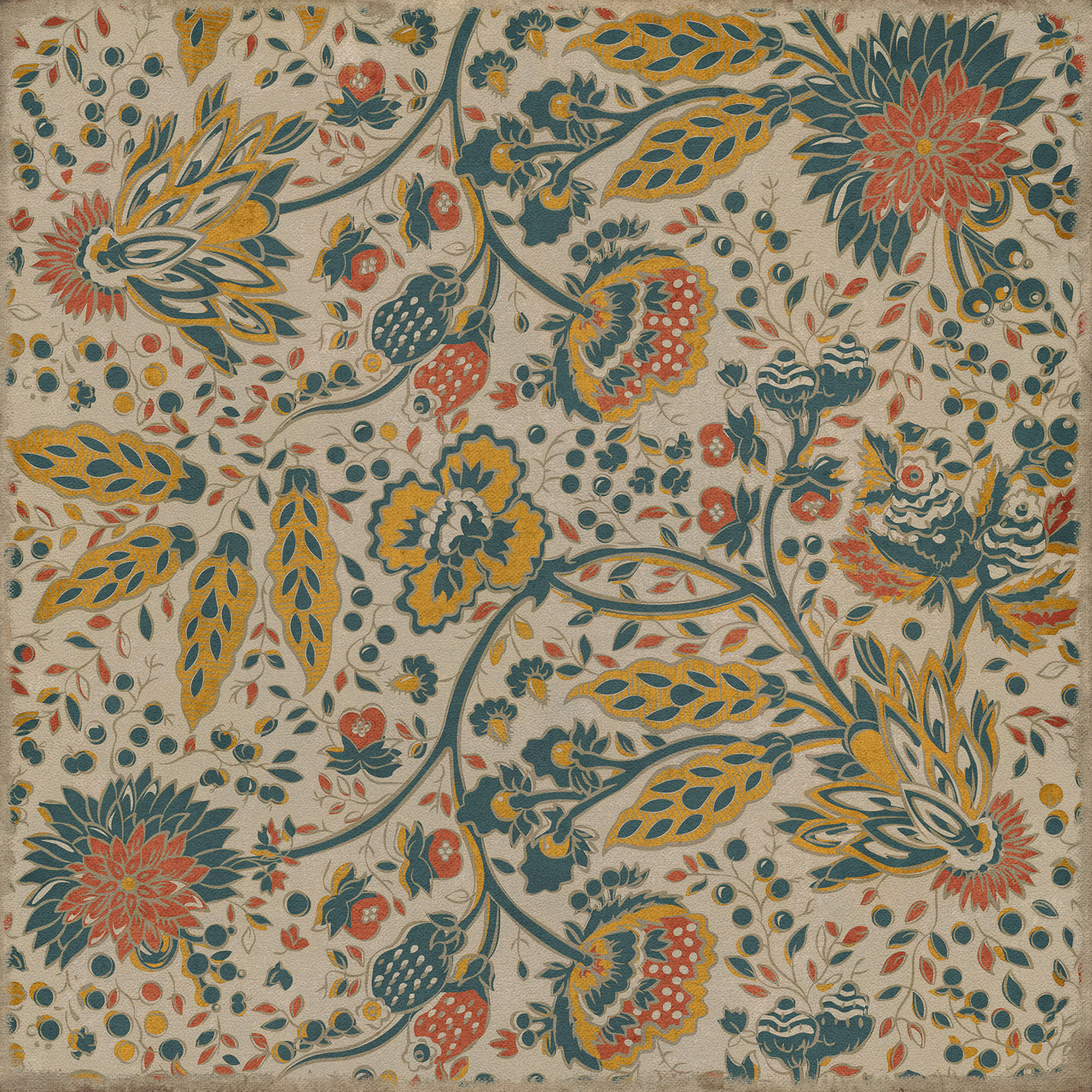 Williamsburg Garden Gate The Owl and Sparrow - vinyl floor cloth image for all square sizes