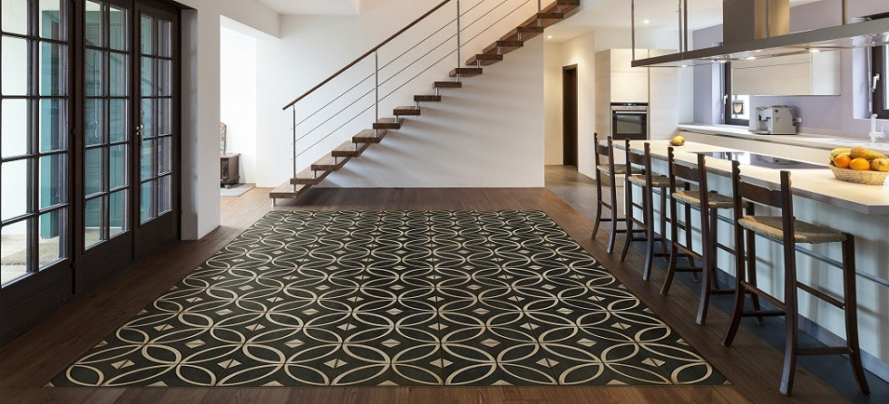 pattern 70 Marry the Night vinyl floor cloth in a dining area