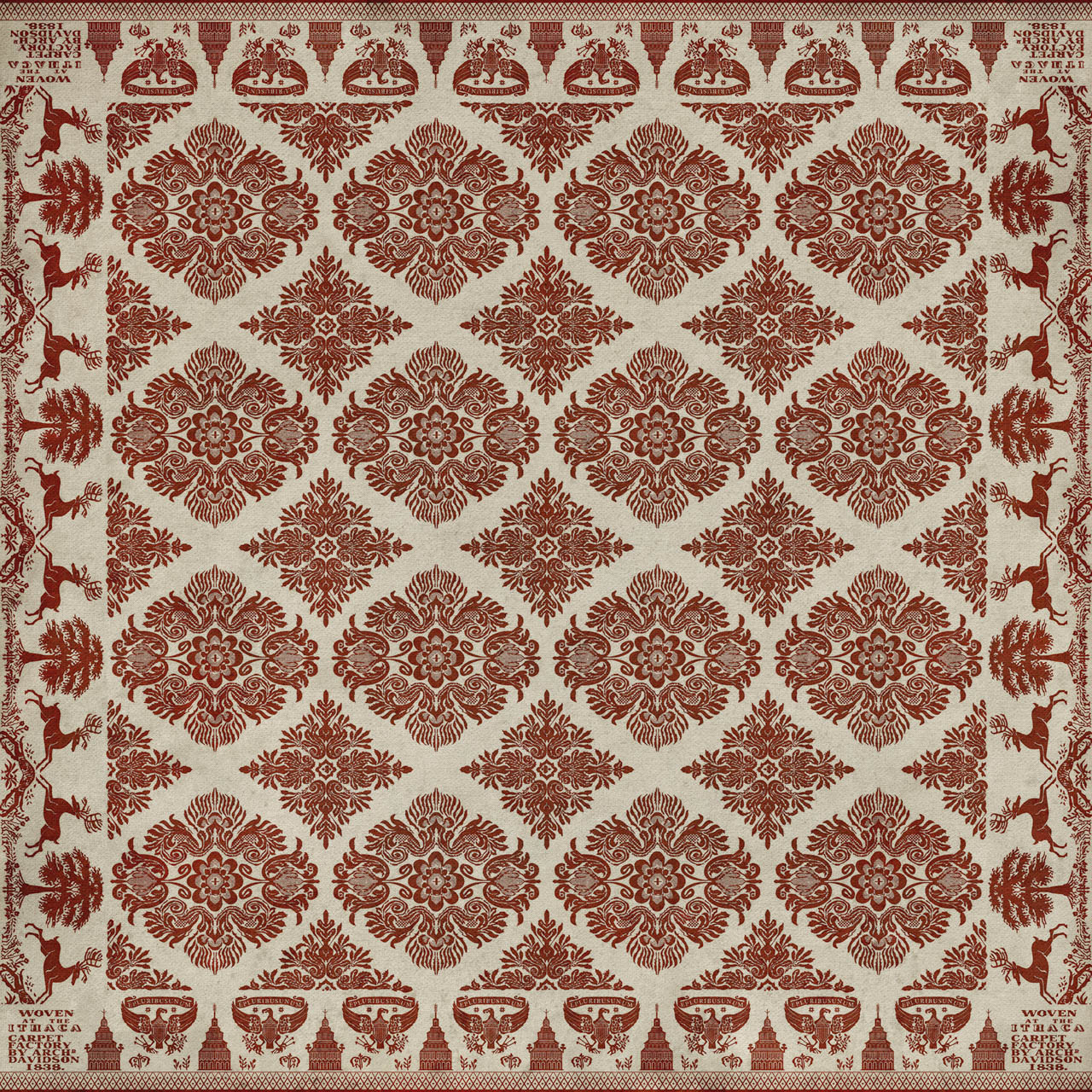 Williamsburg Archibald Loves Secret - vinyl floor cloth sizes 60x60, 72x72