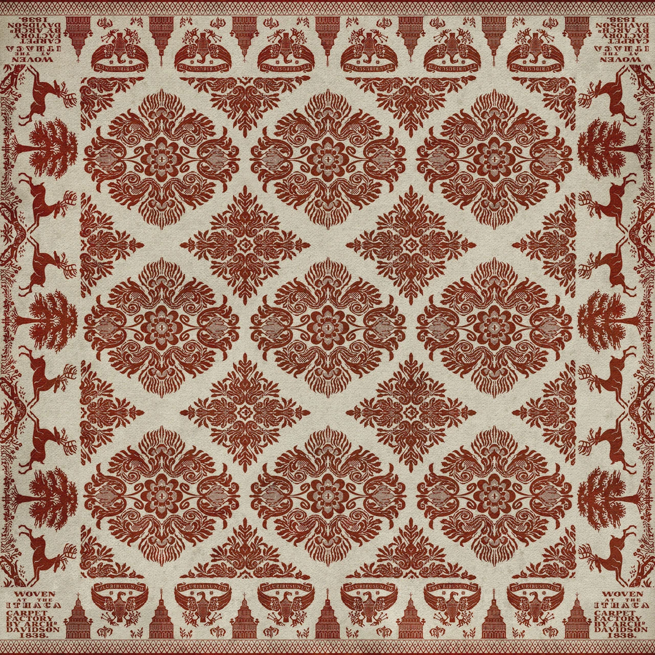 Williamsburg Archibald Loves Secret - vinyl floor cloth sizes 36x36, 48x48