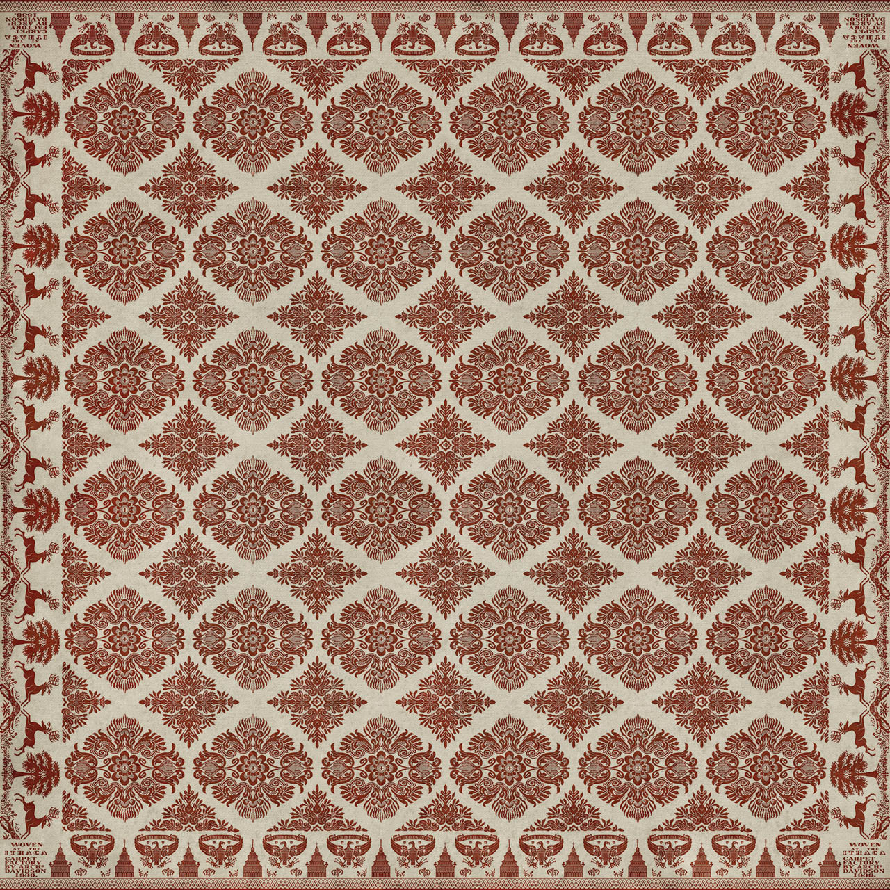 Williamsburg Archibald Loves Secret - vinyl floor cloth sizes 96x96, 120x120