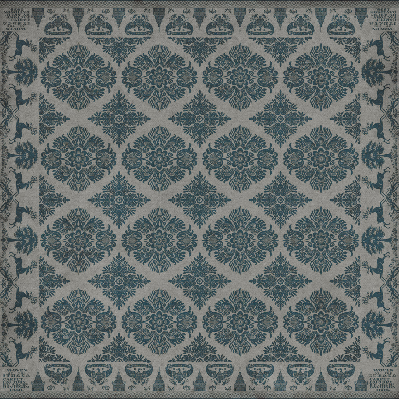 Williamsburg Archibald Mock on Voltaire - vinyl floor cloth sizes 60x60, 72x72