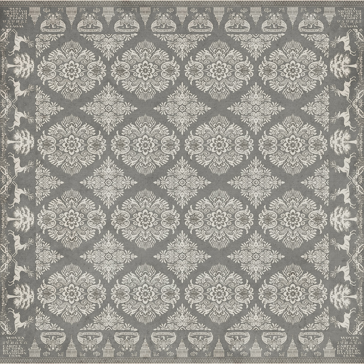 Williamsburg Archibald The Grey Monk - vinyl floor cloth sizes 60x60, 72x72