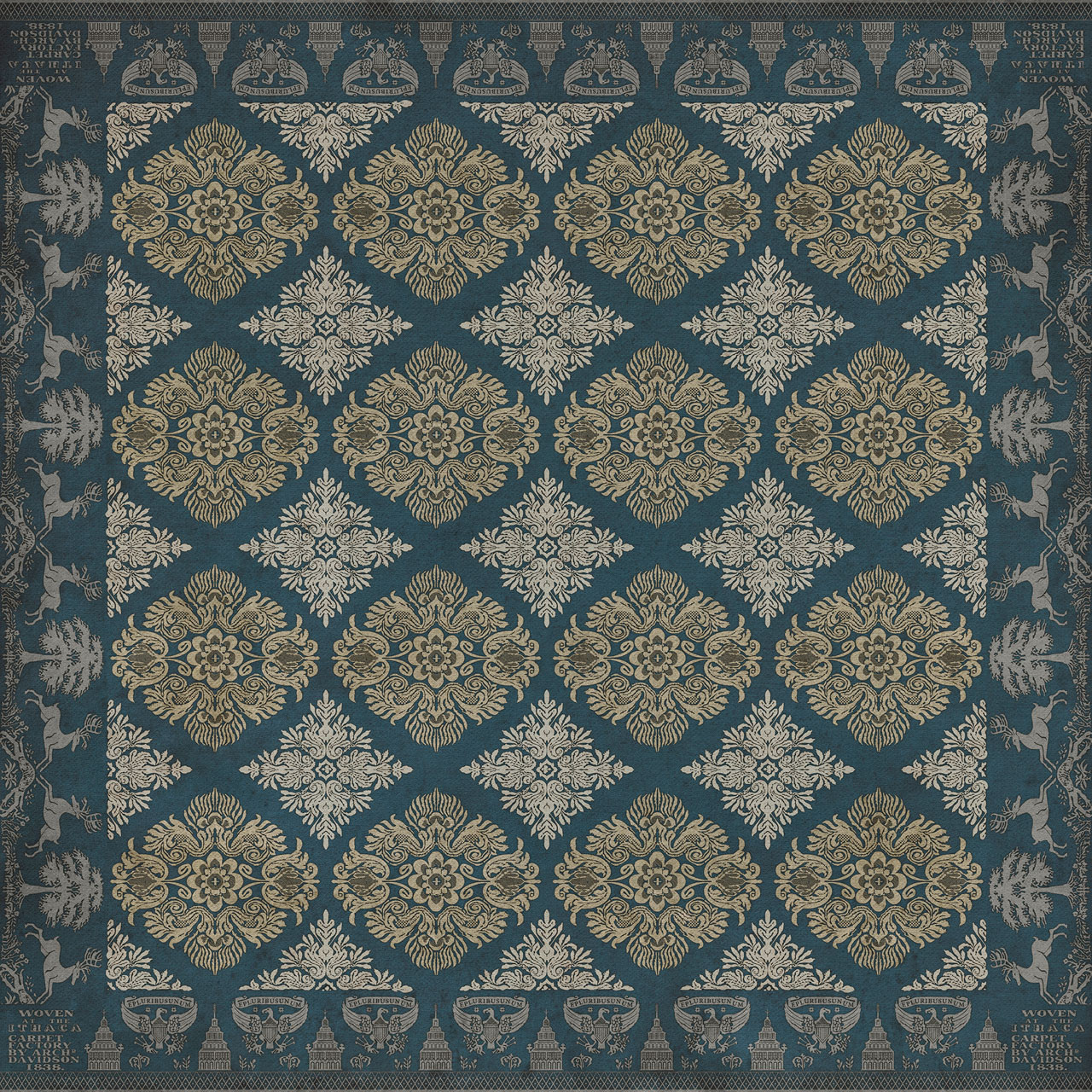 Williamsburg Archibald The Land of Dreams - vinyl floor cloth sizes 60x60, 72x72