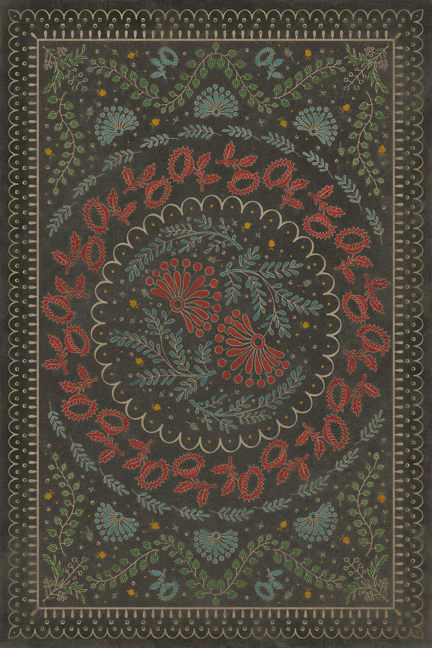 Williamsburg Cozens Brocade Down in a Leafy Dell - vinyl floor cloth, Image for all rectangle sizes 