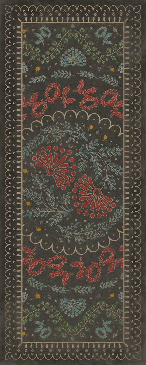 Williamsburg Cozens Brocade Down in a Leafy Dell - vinyl floor cloth size 36x90