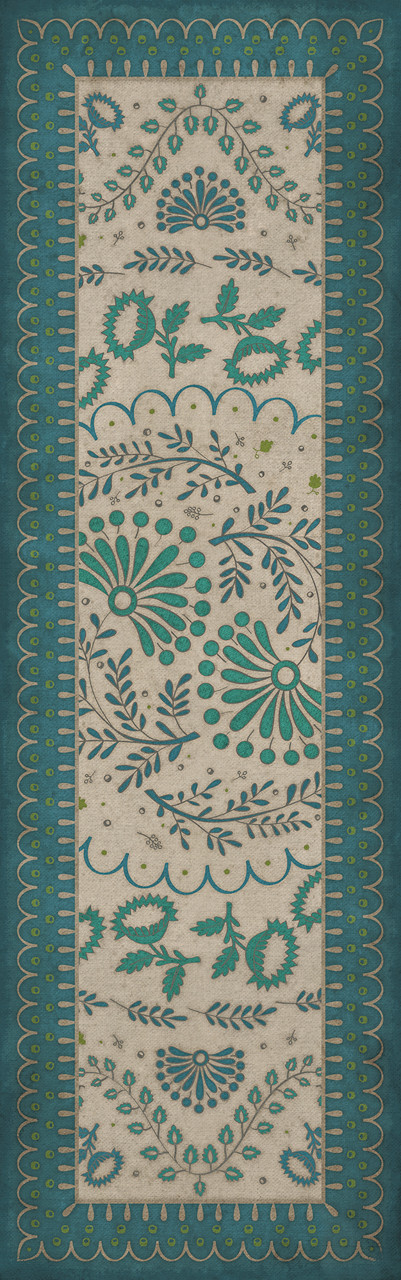 Williamsburg Cozens Brocade Mist Covered Mountains - vinyl floor cloth size 36x115