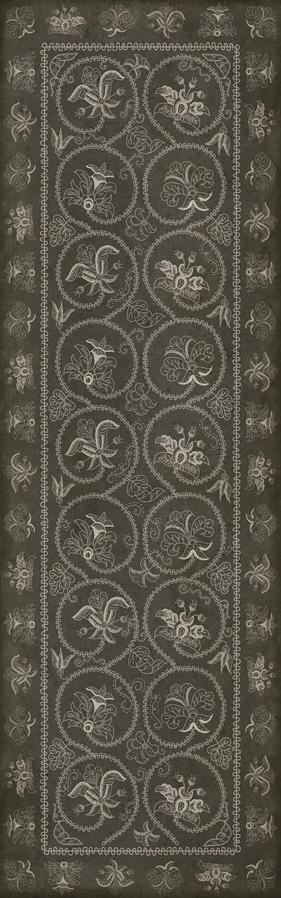 Williamsburg Crewelwork Azalea - vinyl floor cloth size 36x115