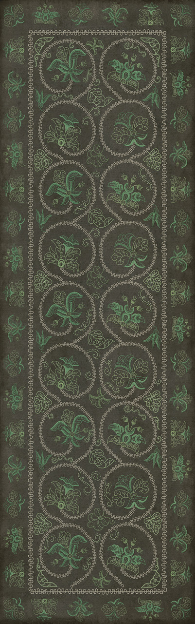 Williamsburg Crewelwork Beebalm - vinyl floor cloth size 36x115