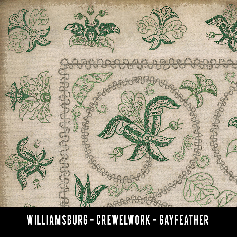 Williamsburg Crewelwork Gayfeather - vinyl floor cloth swatch sample