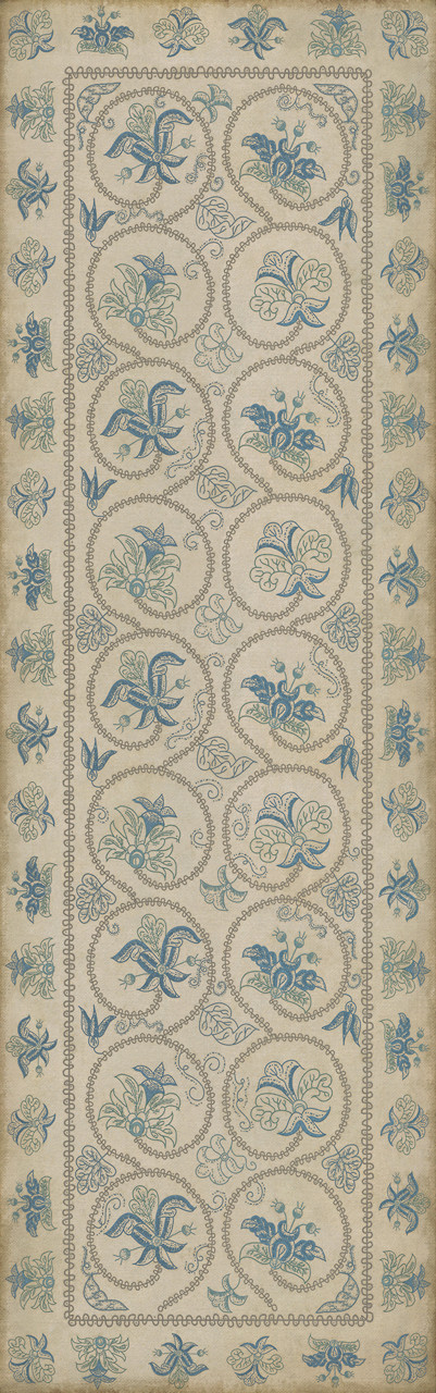 Williamsburg Crewelwork Harvestbell - vinyl floor cloth size 36x115