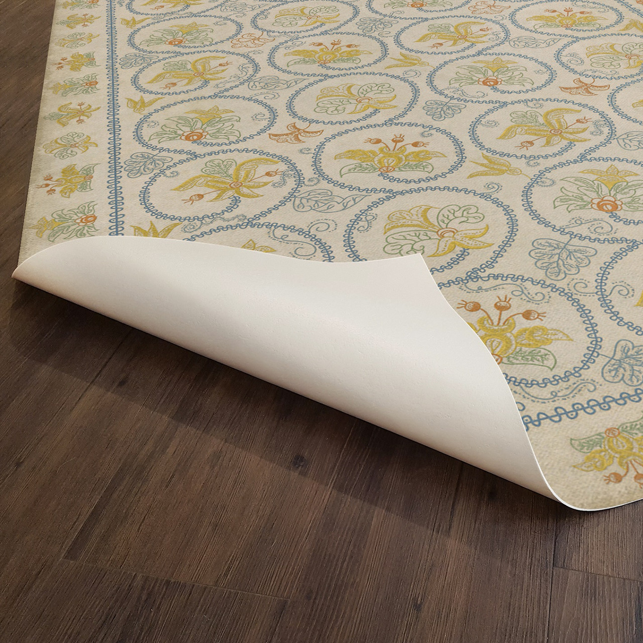Williamsburg Crewelwork Sweetflag - vinyl floor cloth underside