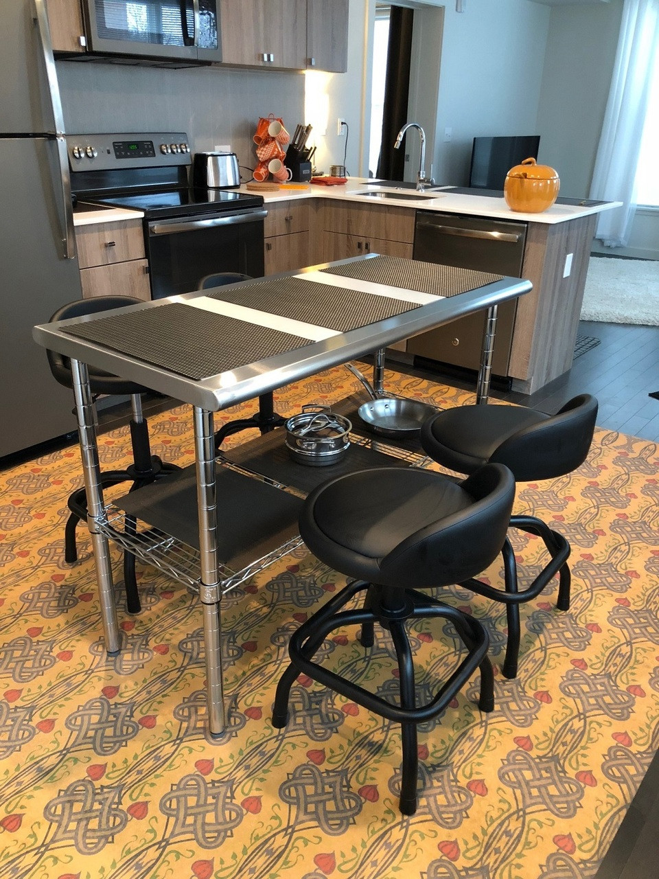 Lord Byron It Is the Hour - vinyl floor cloth used in a dining area 