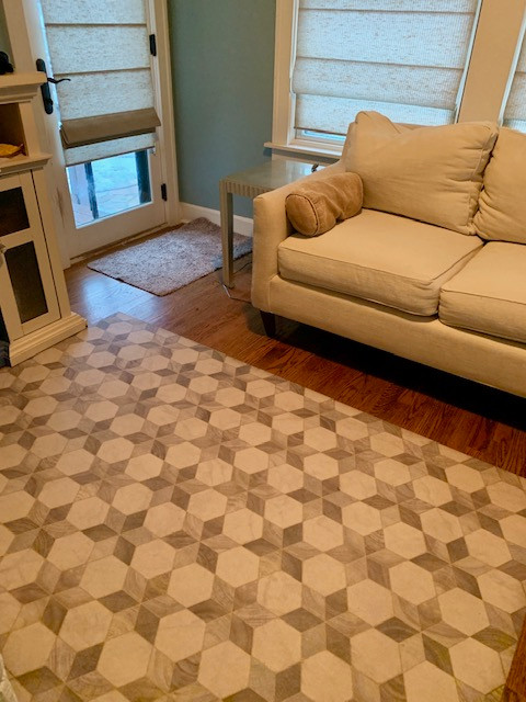 Illuminated Starlight - vinyl floor cloth used in a living area