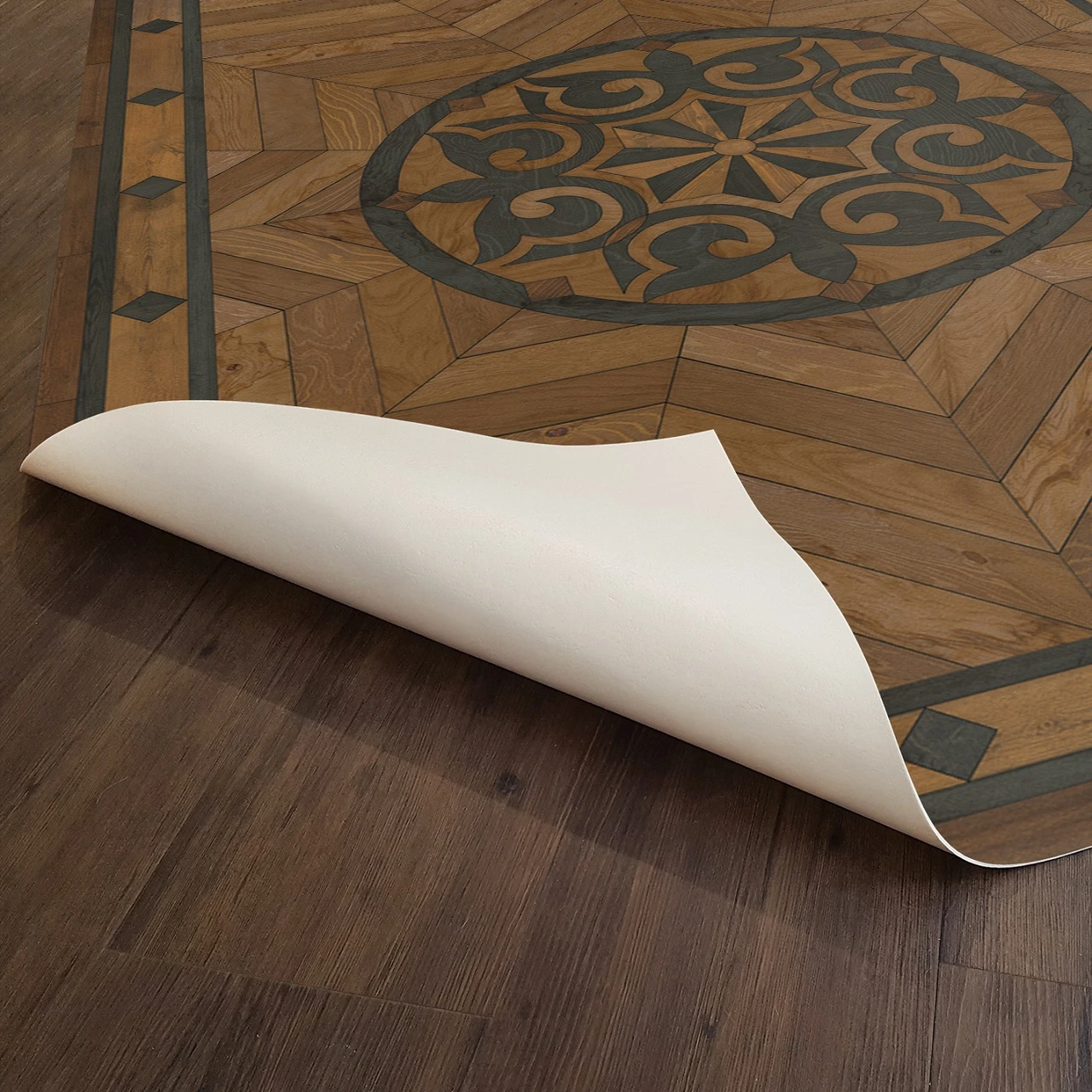 Caledonian Eye of the Workman - vinyl floor cloth underside 