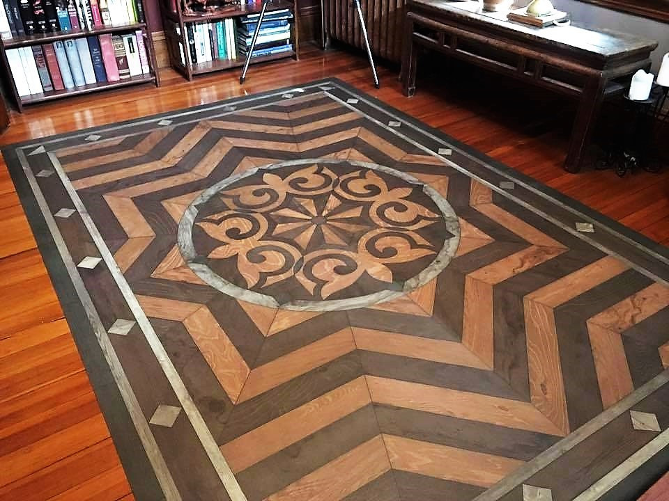 Caledonian They Rise Behind Her Steps - vinyl floor cloth used in a library