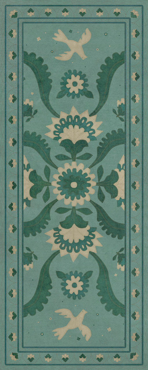 Williamsburg Applique Barred Clouds Bloom - vinyl floor cloth size 36x90