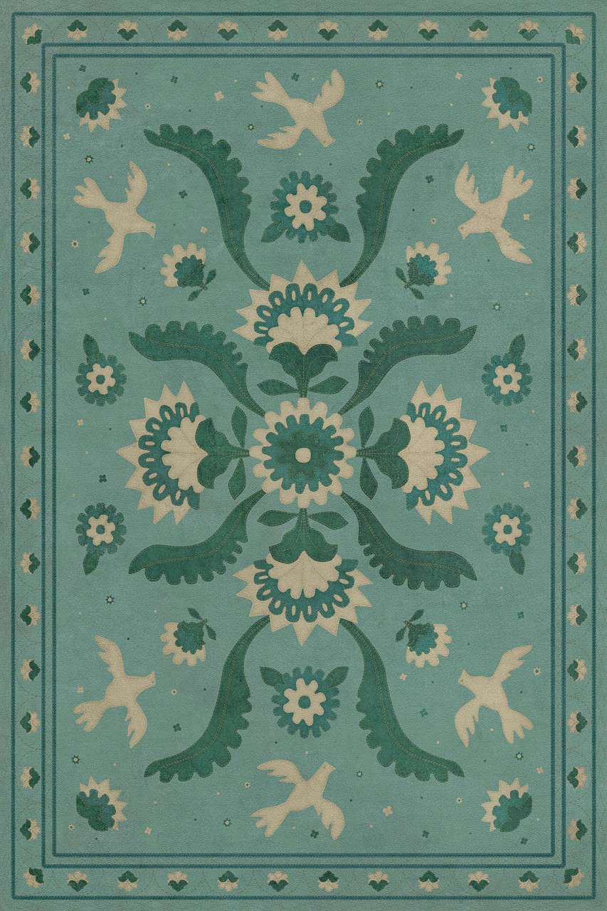 Williamsburg Applique Barred Clouds Bloom - vinyl floor cloth, Image for all rectangle sizes
