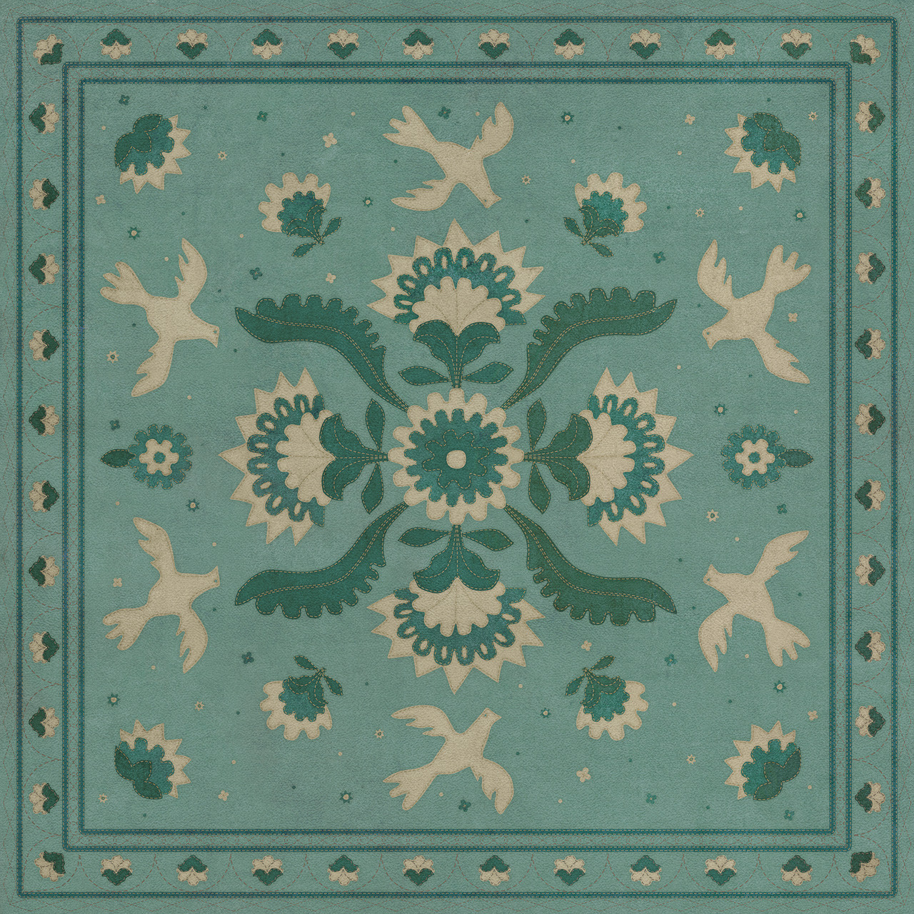 Williamsburg Applique Barred Clouds Bloom - vinyl floor cloth, Image for all square sizes