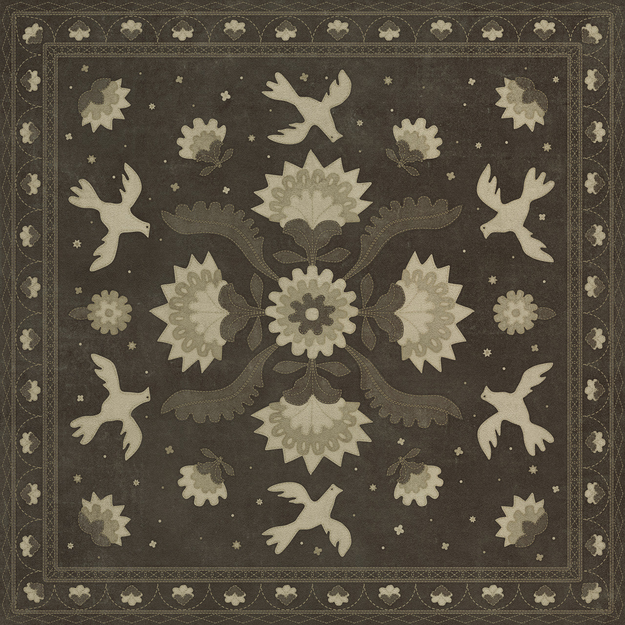Williamsburg Applique Stitches of the Hours - vinyl floor cloth, Image for all rectangle sizes