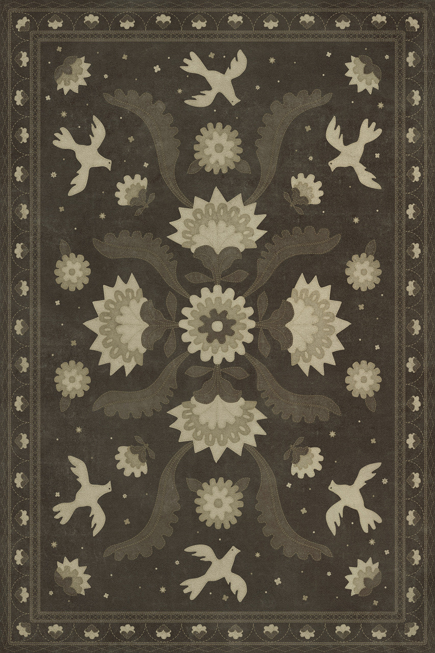 Williamsburg Applique Stitches of the Hours - vinyl floor cloth, Image for all rectangle sizes