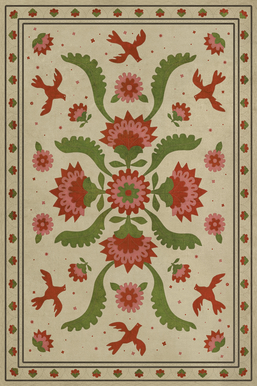 Williamsburg Applique The Frolic - vinyl floor cloth, Image for all rectangle sizes