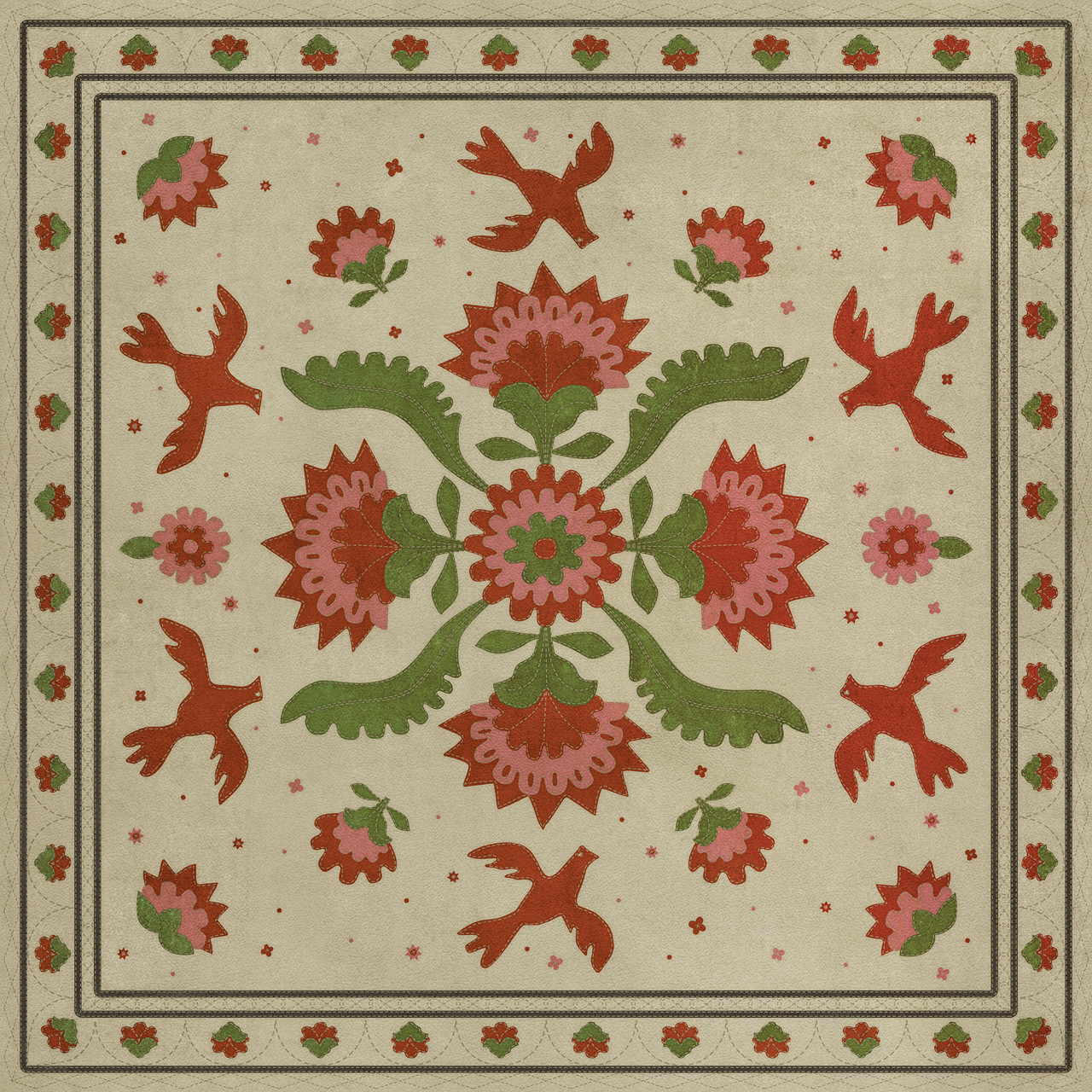 Williamsburg Applique The Frolic - vinyl floor cloth, Image for all square sizes