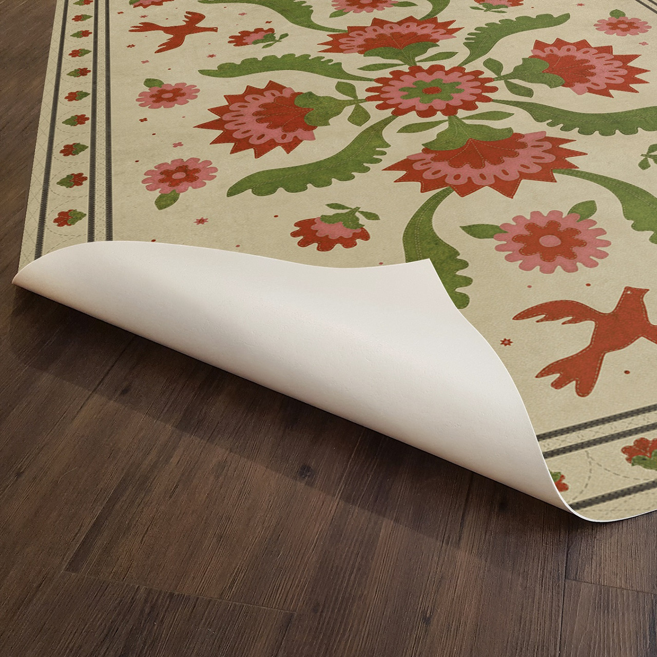 Williamsburg Applique The Frolic - vinyl floor cloth underside 