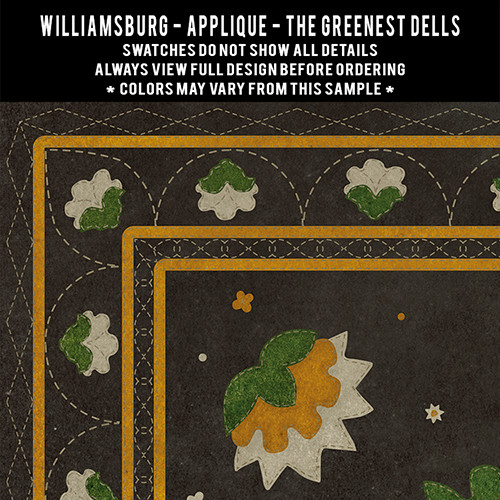 Williamsburg Applique The Greenest Dells - vinyl floor cloth swatch sample
